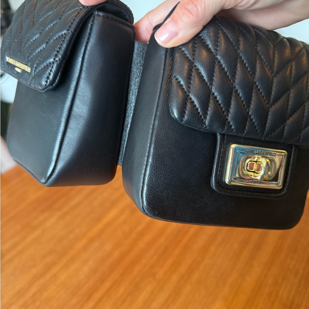 Karl Lagerfeld Dual Black Quilted Crossbody Bag - Picture 7 of 11